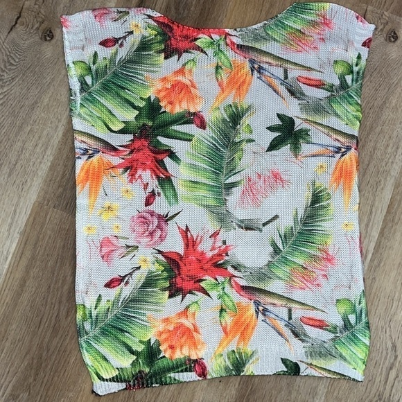 Stunning Luisa Ricci Tropical Print Sleeveless Lightweight Sweater Knit Top M - Picture 3 of 4